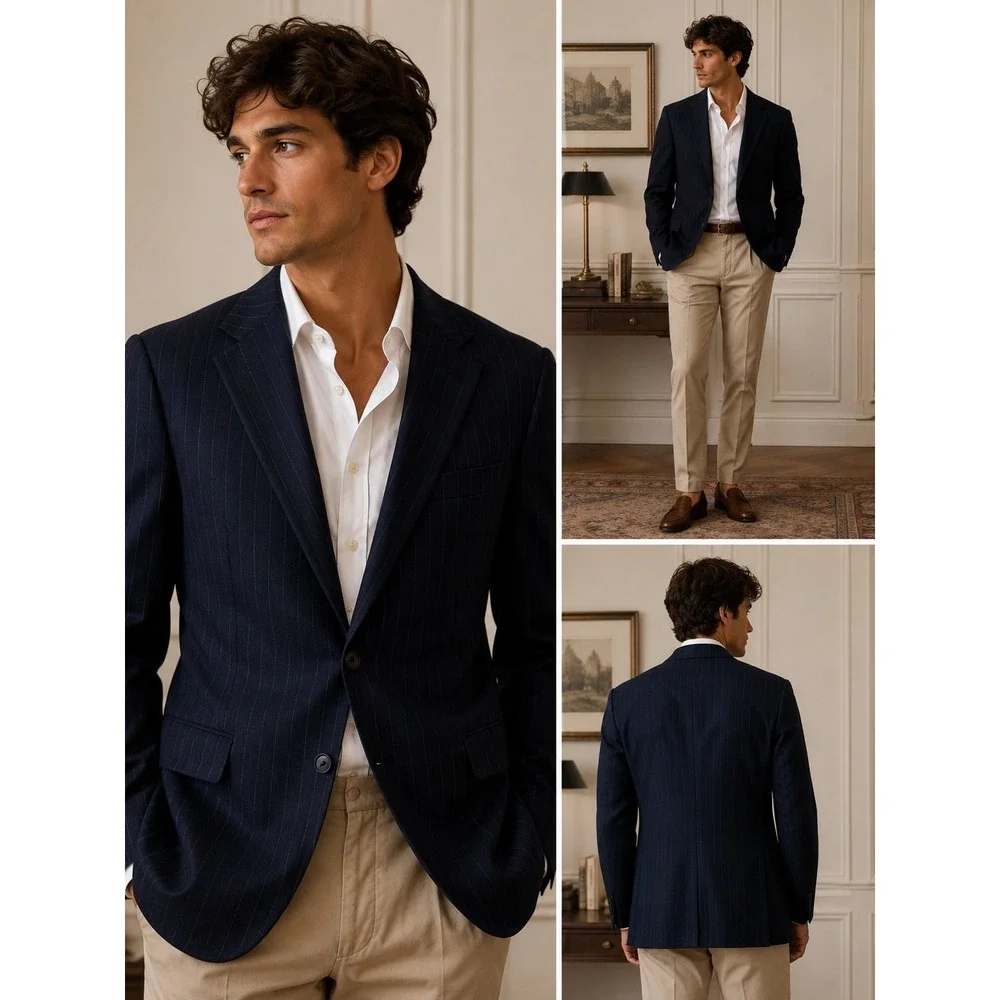 Jonathan Reid Finchley Fifth Avenue Navy Pinstripe‎ Blazer Mens 46R Vintage